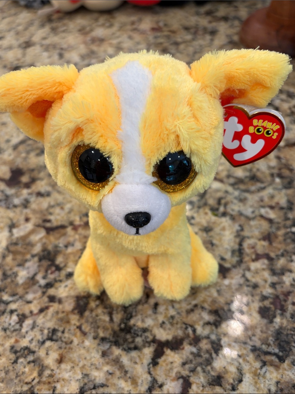 NWT Ty Beanie Boos “Dandelion” Yellow Plush Puppy with Glitter Gold Eyes